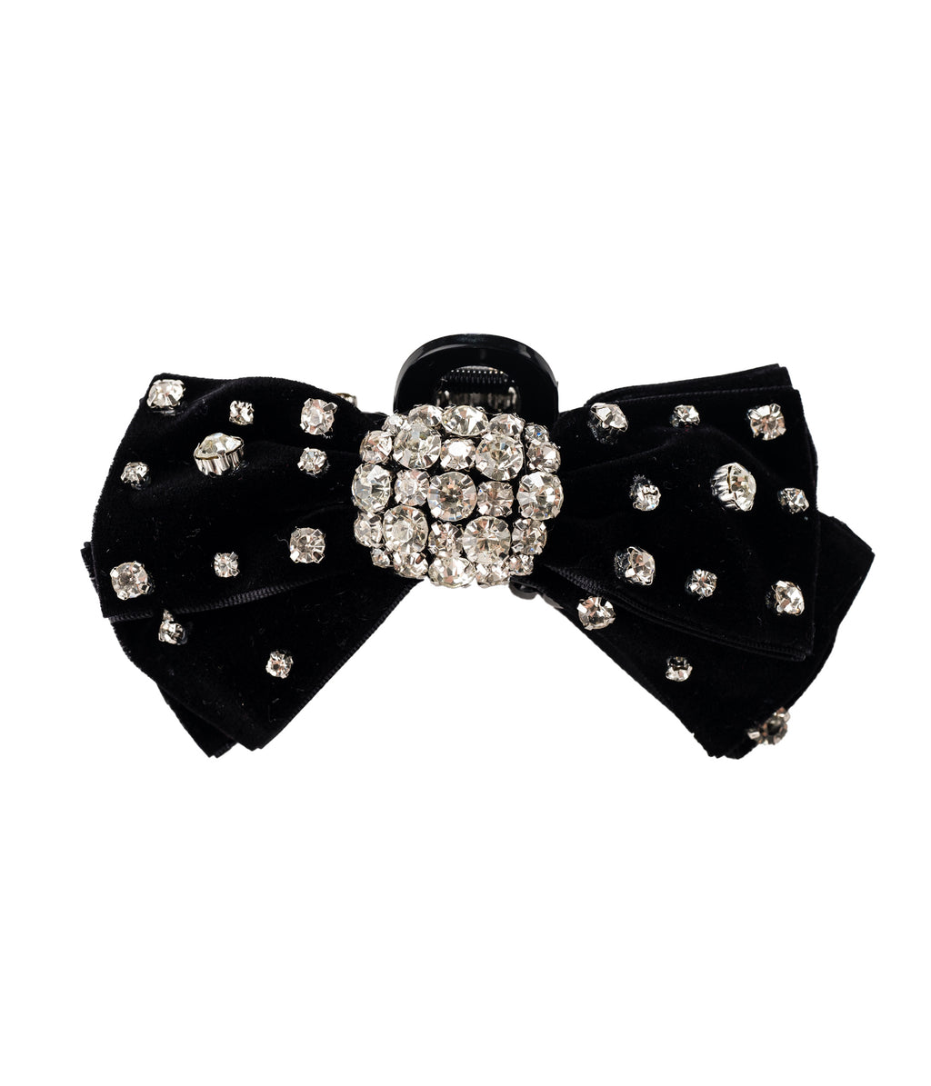 Velvet Crystal Bow Hair Claw